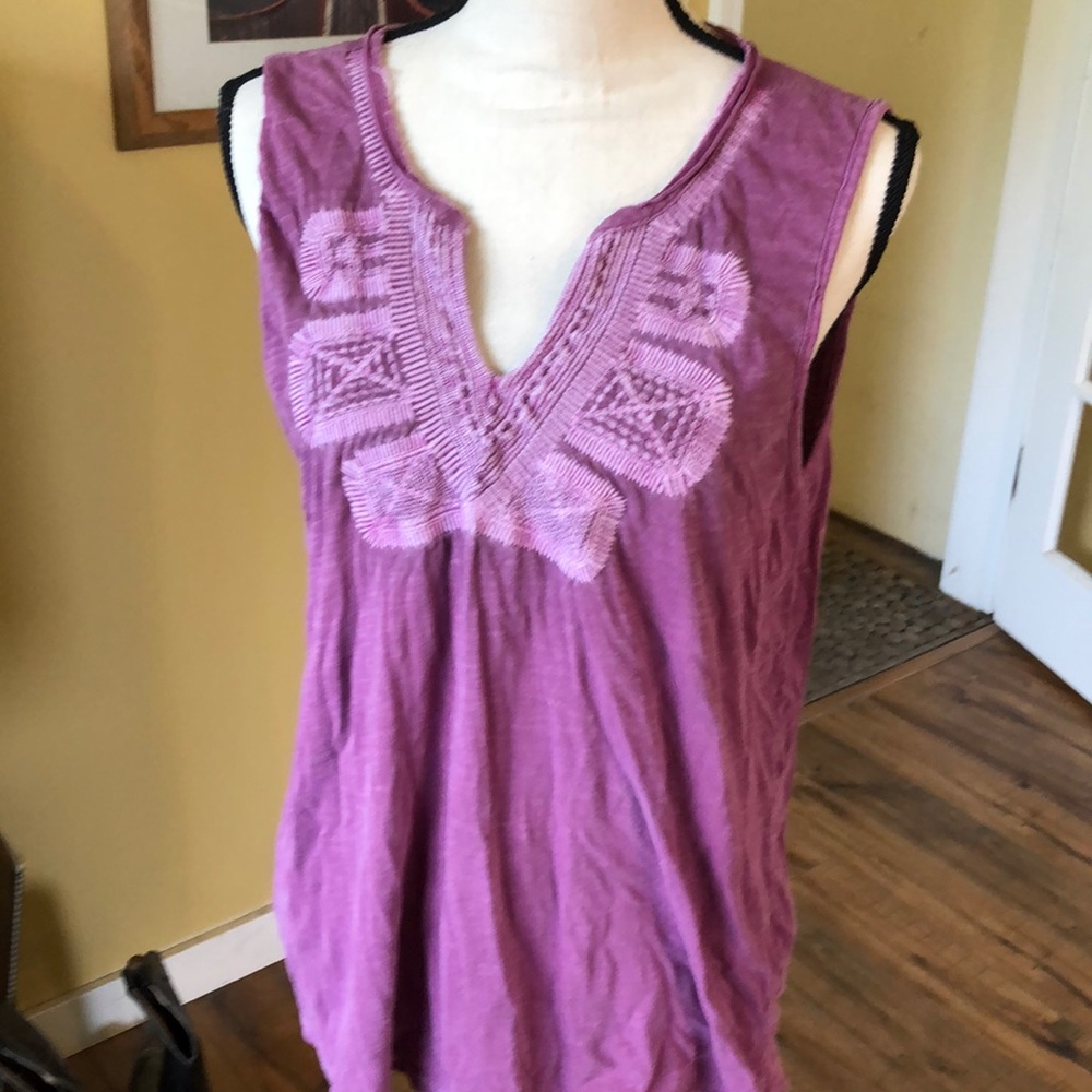 Lucky Brand Distressed Embroidered Tank Top